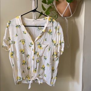 Lemon Print Button Down Top